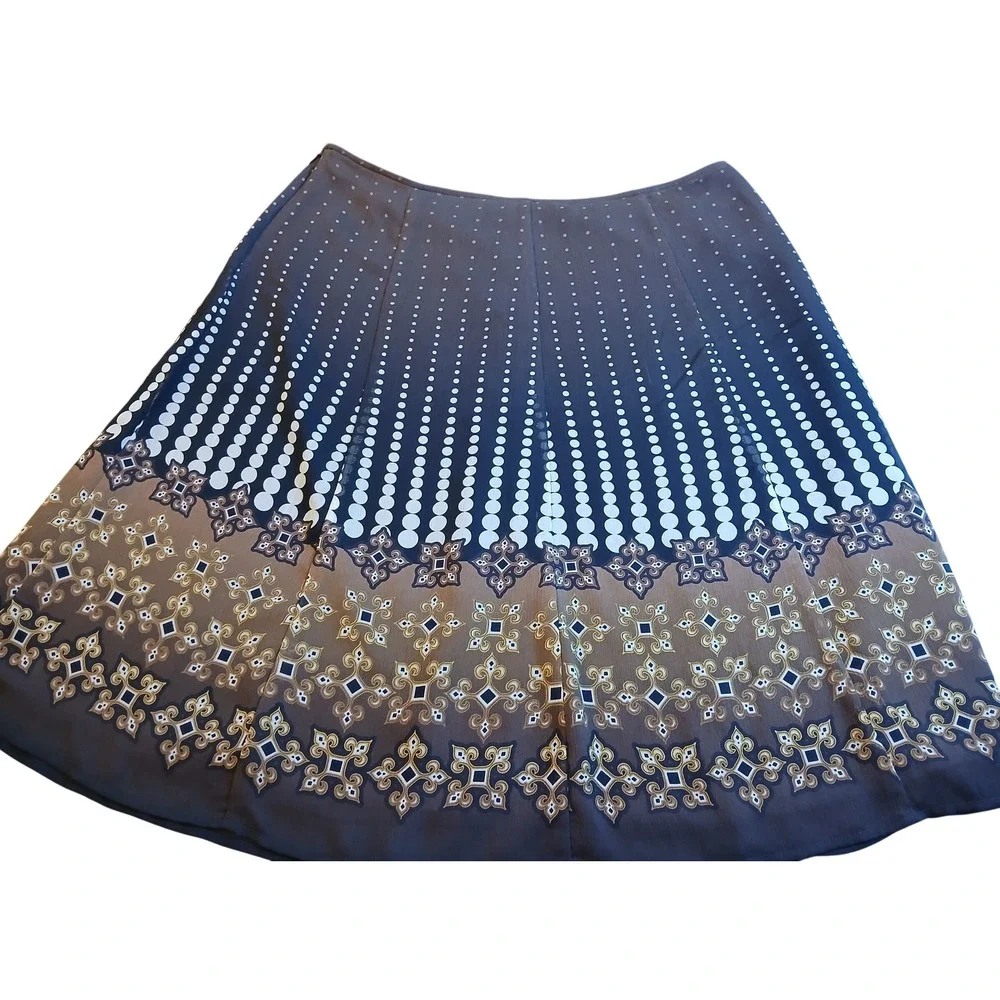 Liz & Co Womens Brown Polka Dot Medallion A-Line Midi Skirt Size 14‎ Career Wear